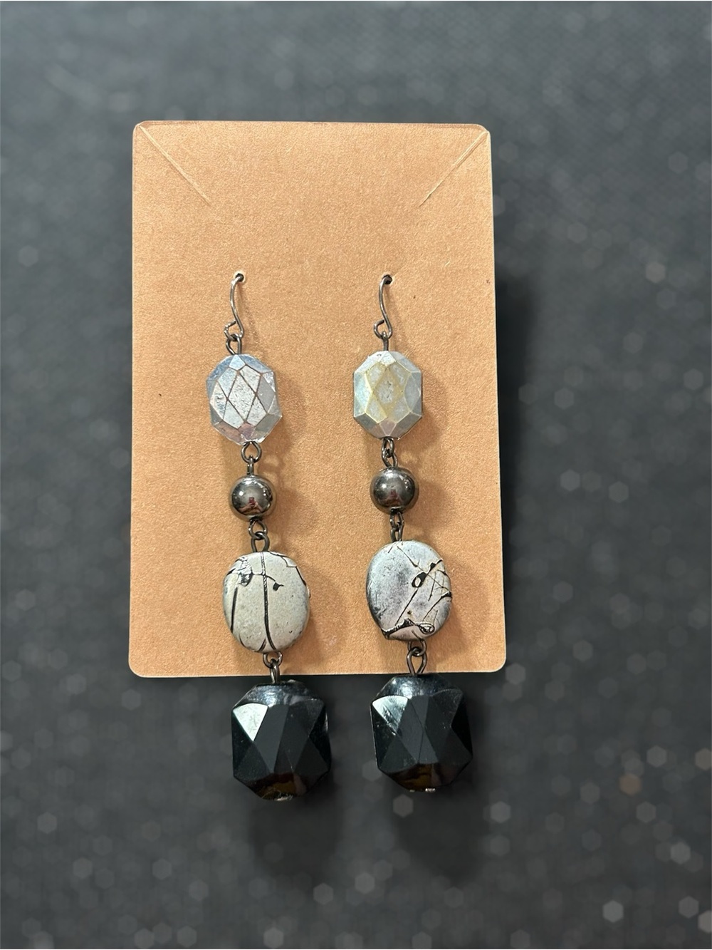 handcrafted stacked bead drop monochromatic geometric earrings